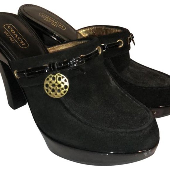 COACH Jodey Signature black suede Leather clogs size 8 1/2 - Picture 1 of 8